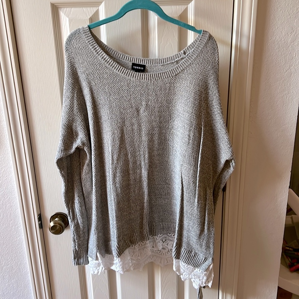 Gray Torrid Sweater w/ Lace Bottom - 1X